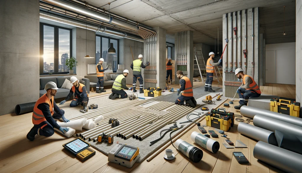 Proceso de instalación de aerotermia y suelo radiante