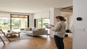 Salón moderno con domótica integrada durante una reforma integral en Cartagena