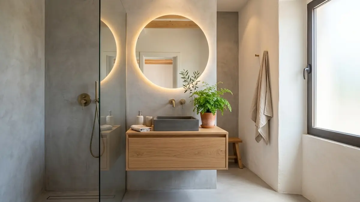 Baño moderno reformado con microcemento en reformas integrales en Cartagena