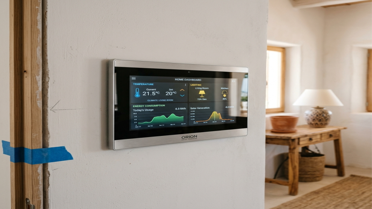 Panel de control domótico en pared de vivienda reformada en Cartagena