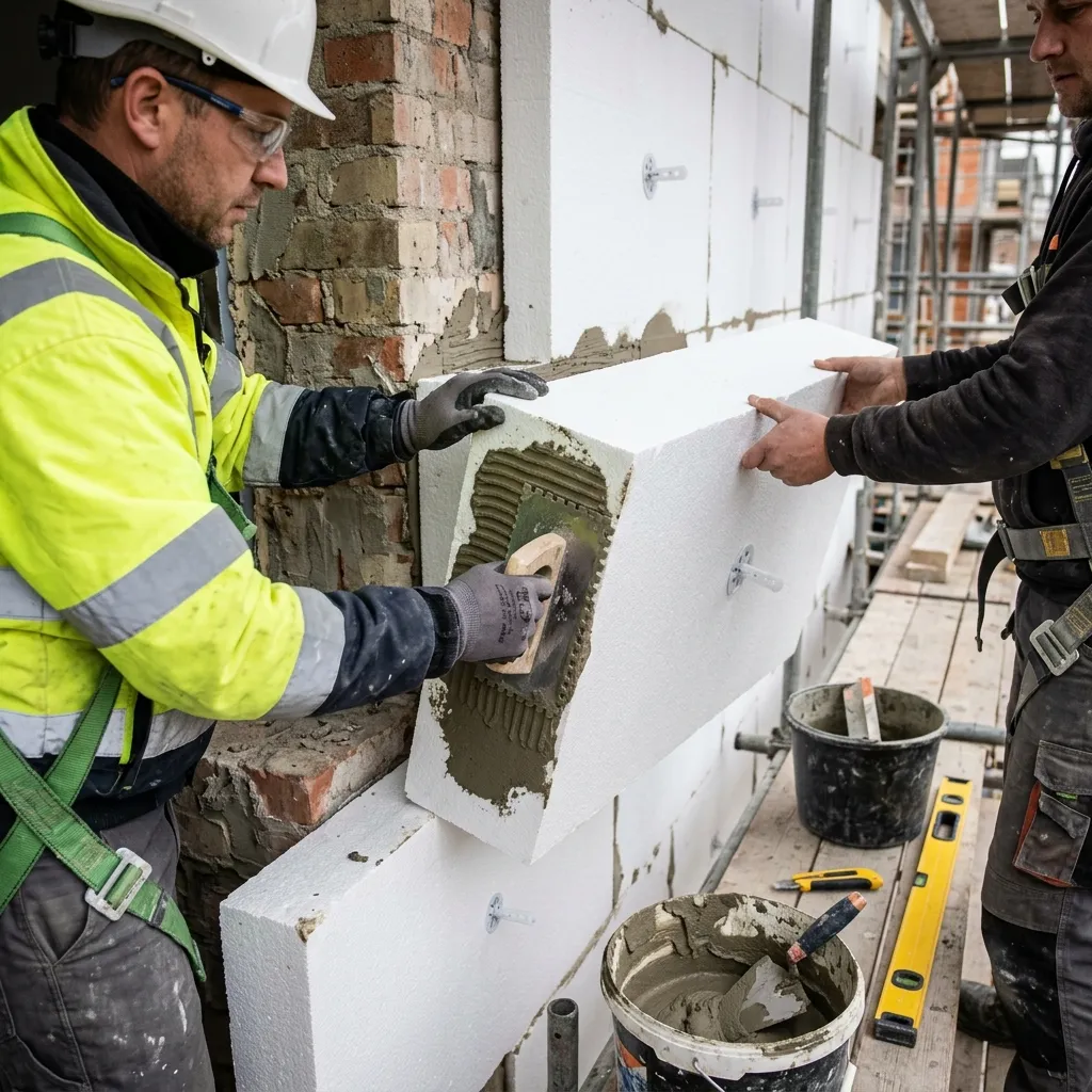 Instalación de sistema de aislamiento SATE en fachada de edificio