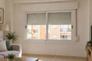 Ventana de salón con cajón de persiana y tapa de registro